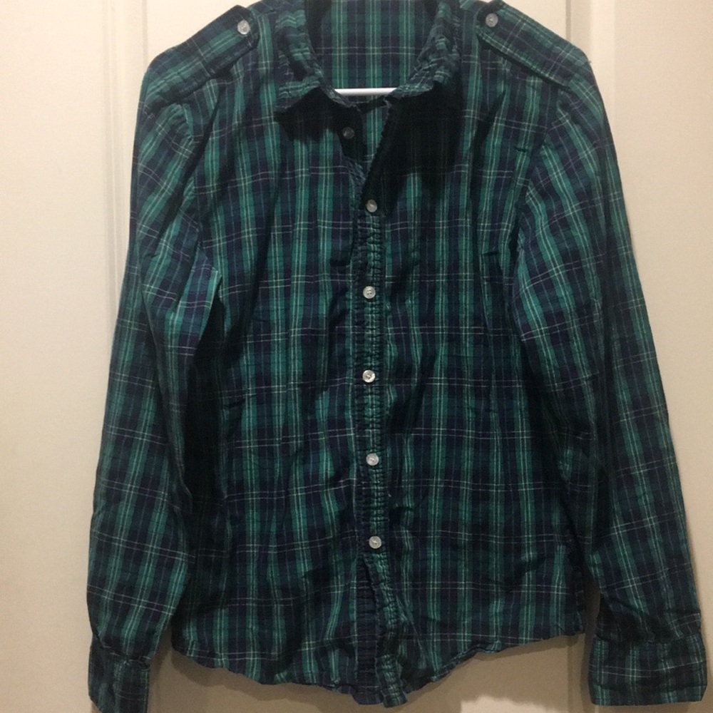 Standard Issue mens plaid button down long sleeve shirt cotton size S blue green